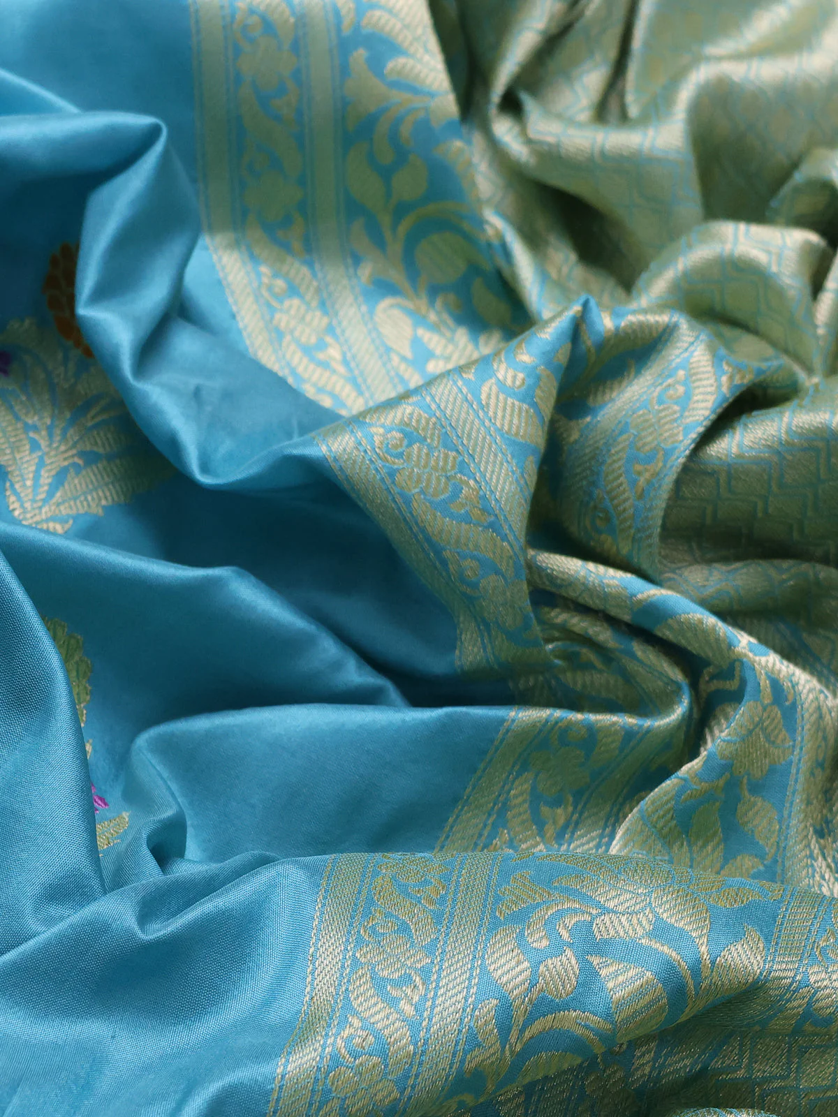 Light Blue Banarasi Silk Saree - Image 3