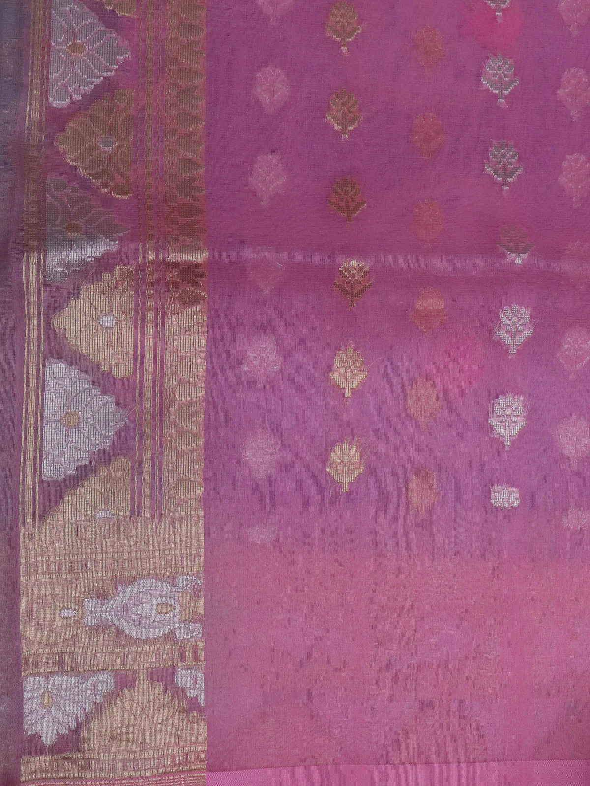 Light Blue-Light Pink Banarasi Kora Silk Saree - Image 4