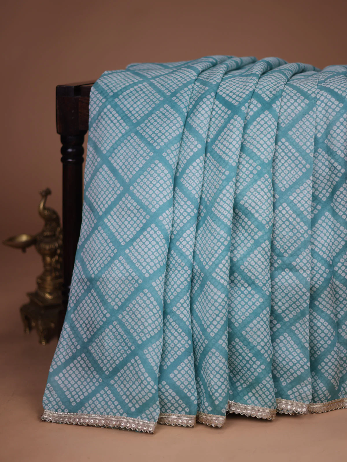 Light Blue Tussar Silk Saree With Embroidered Readymade Blouse - Image 2
