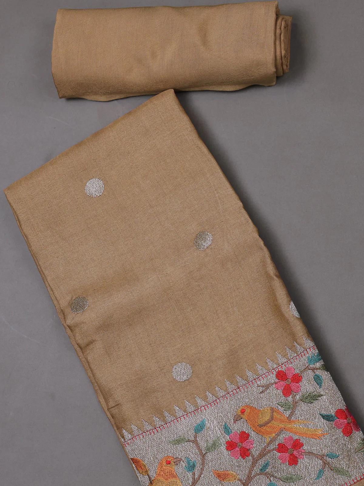 Light Brown Tussar Silk Unstitched Suit - Image 2