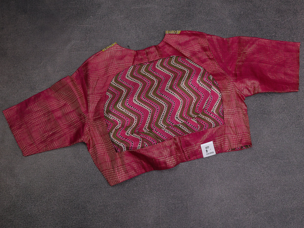 Light Green-Pink Chiniya Silk Saree With Embroidery Readymade Blouse - Image 7