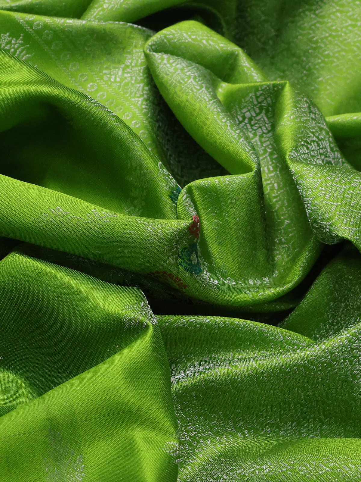 Light Green-Teal Green Pure Kanchipuram Silk Saree - Image 3