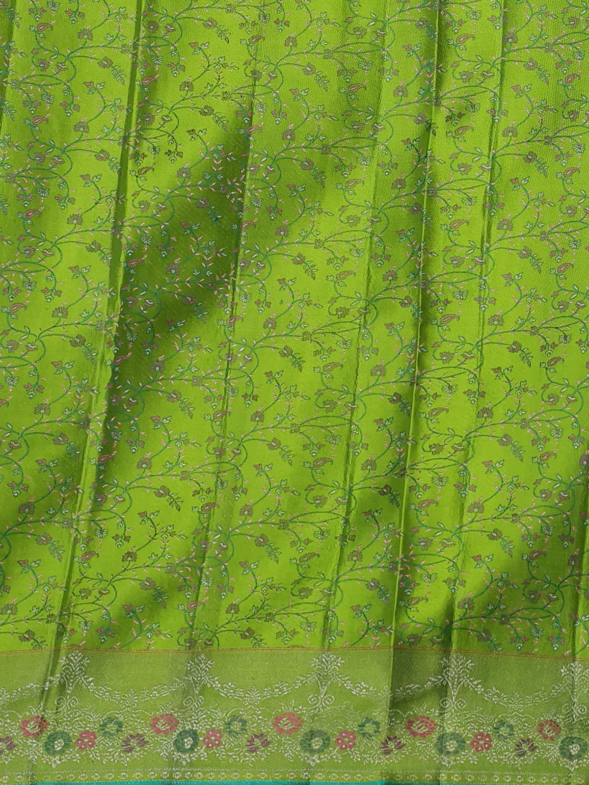 Light Green-Teal Green Pure Kanchipuram Silk Saree - Image 4