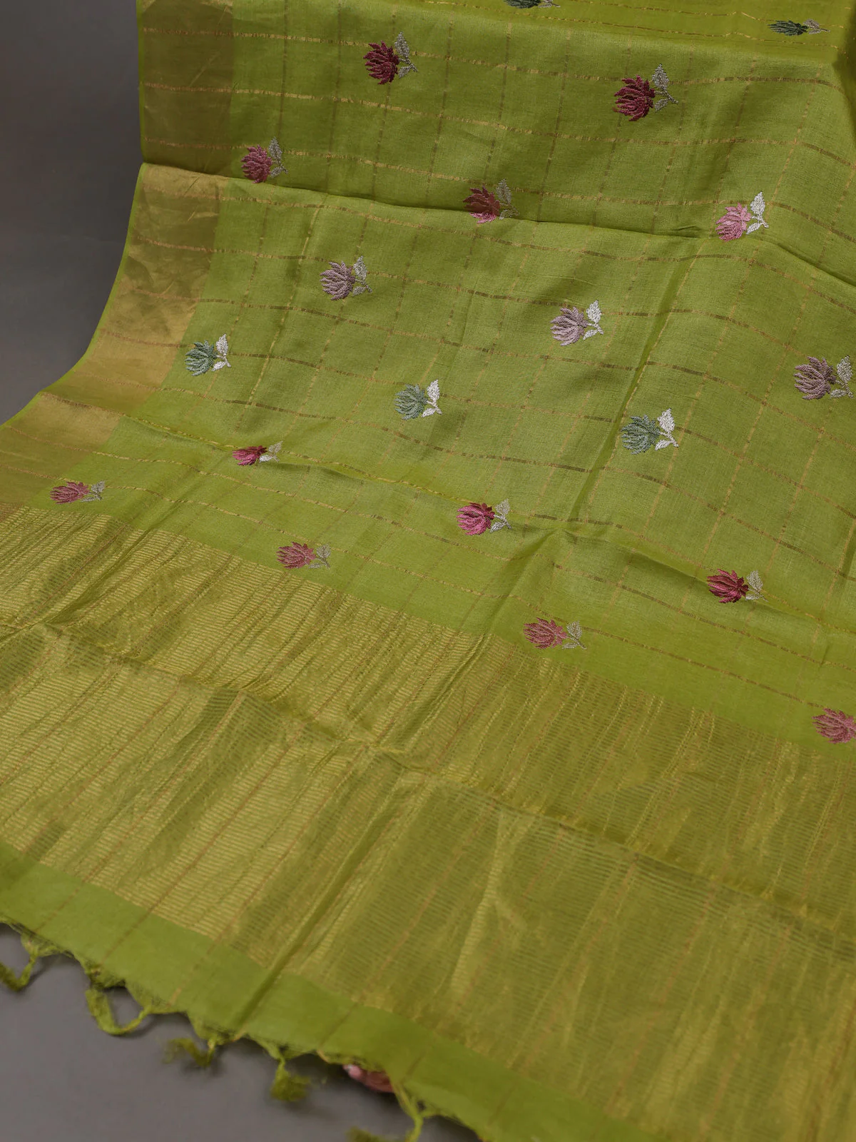 Light Green Tussar Silk Unstitched Suit - Image 3