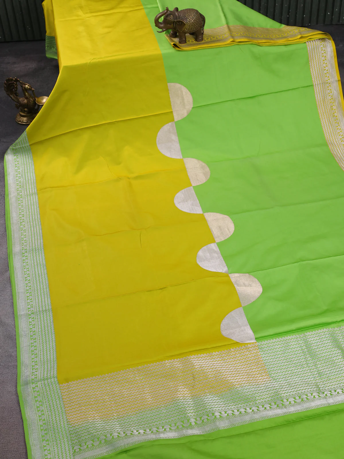 Light Green - Yellow Banarasi Mushru Silk - Image 2