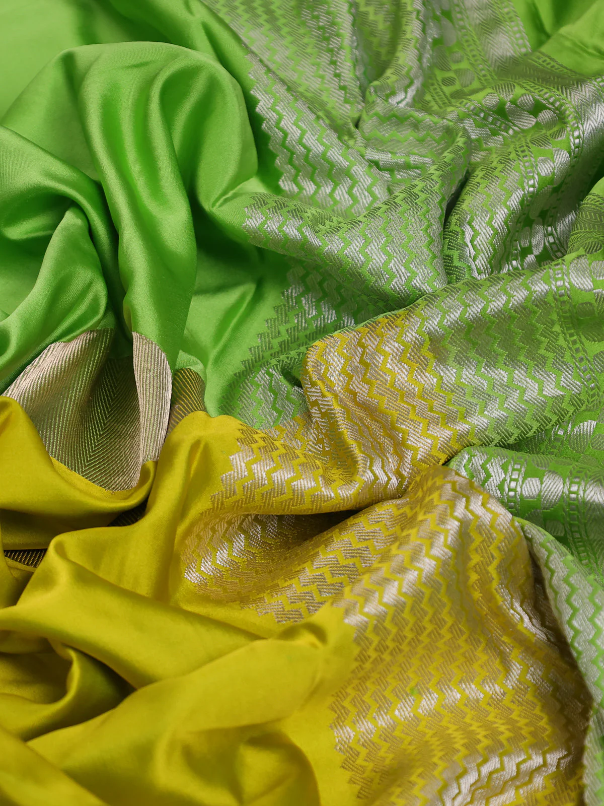 Light Green - Yellow Banarasi Mushru Silk - Image 3