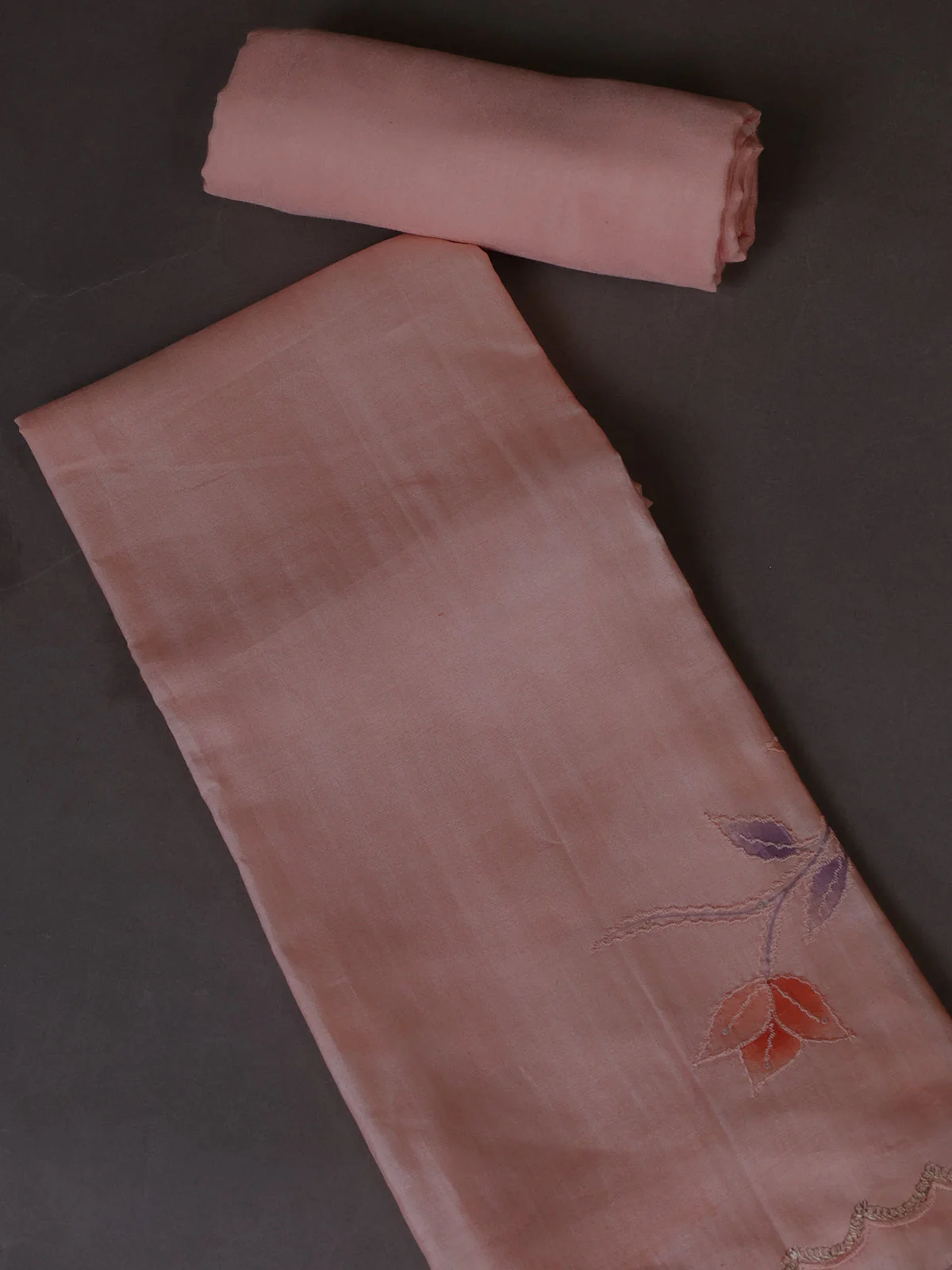 Light Peach Tussar Silk Unstitched Suit - Image 2