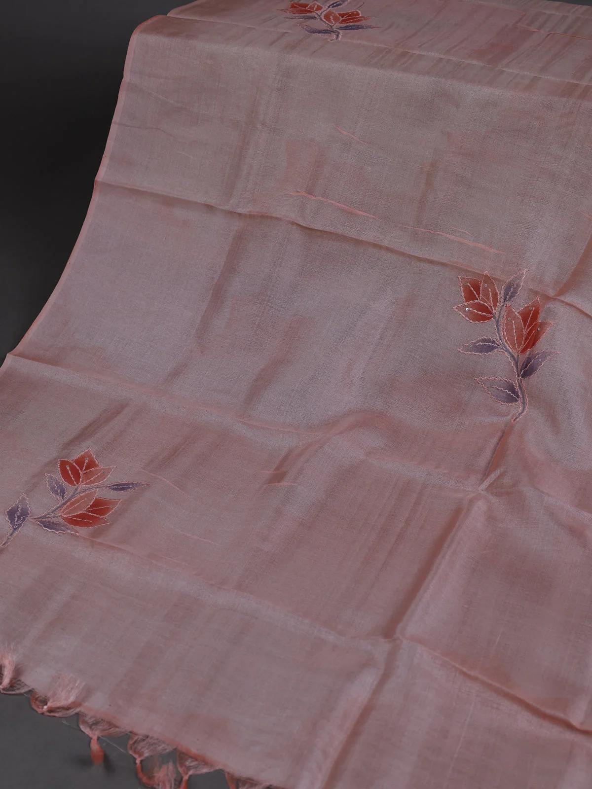 Light Peach Tussar Silk Unstitched Suit - Image 3