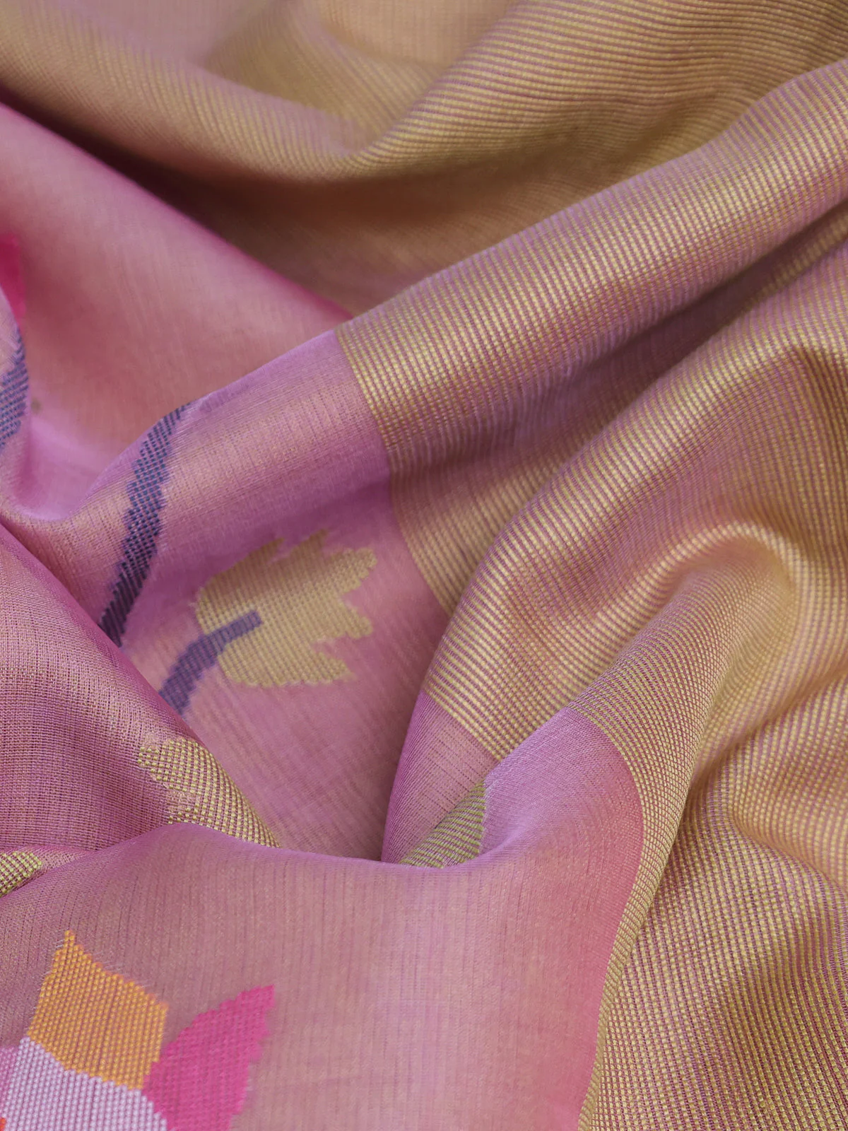 Light Pink- Lime Yellow Banarasi Dhakai Kora Silk Saree - Image 3