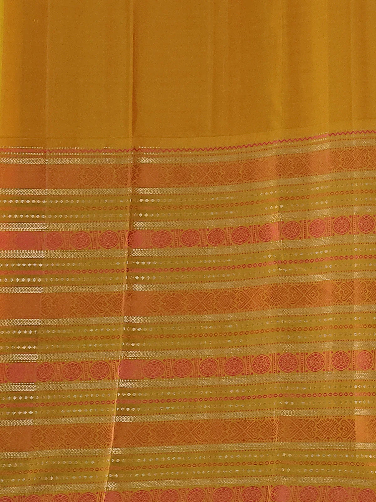 Light Pink-Mustard Yellow Kanchipuram Tissue Silk Saree With Allover Weaves & Rich Zari Border - Image 4
