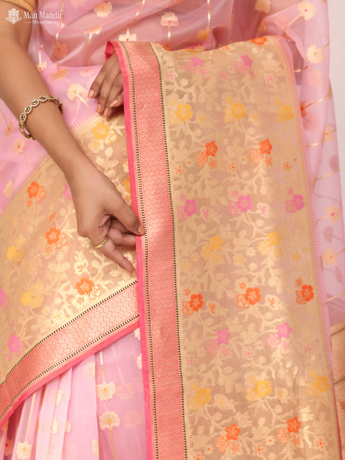 Light Pink - Pink Banarasi Kora Silk Saree - Image 5