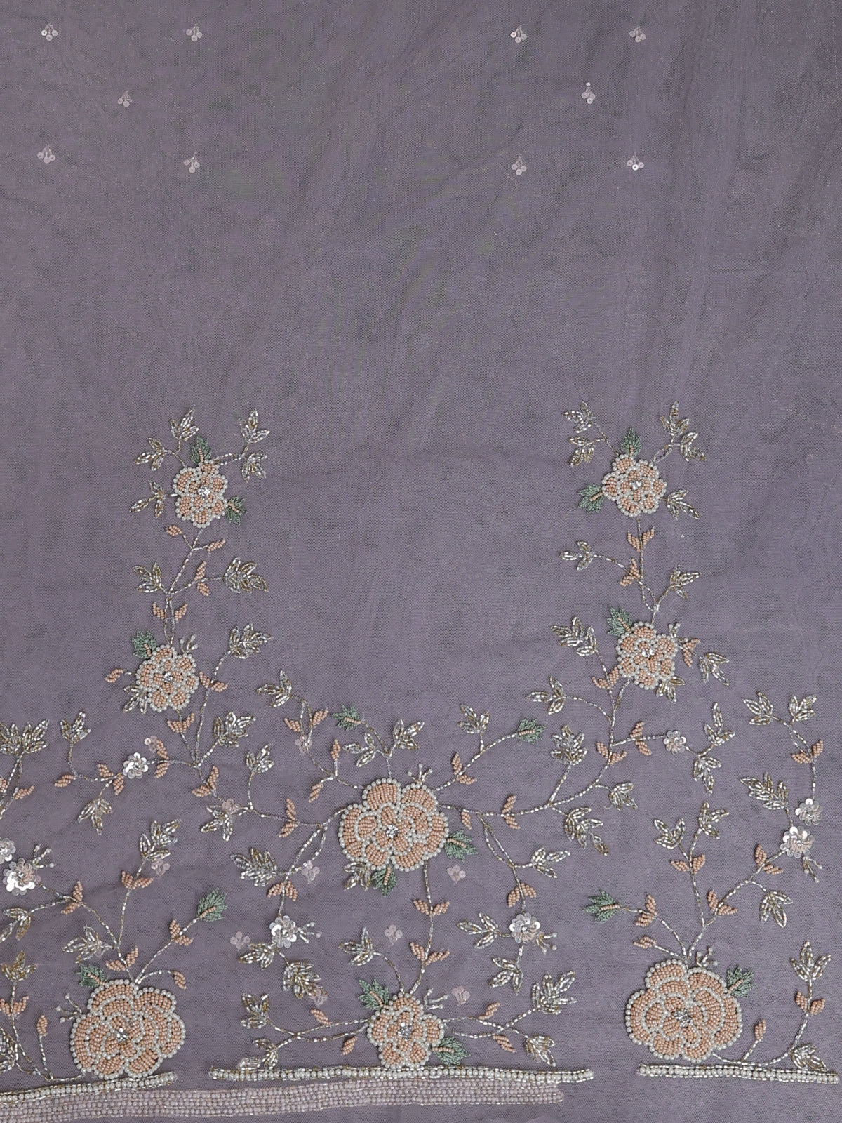 Light Pink Sequin Embroidered Netted Organza Designer Saree - Image 10