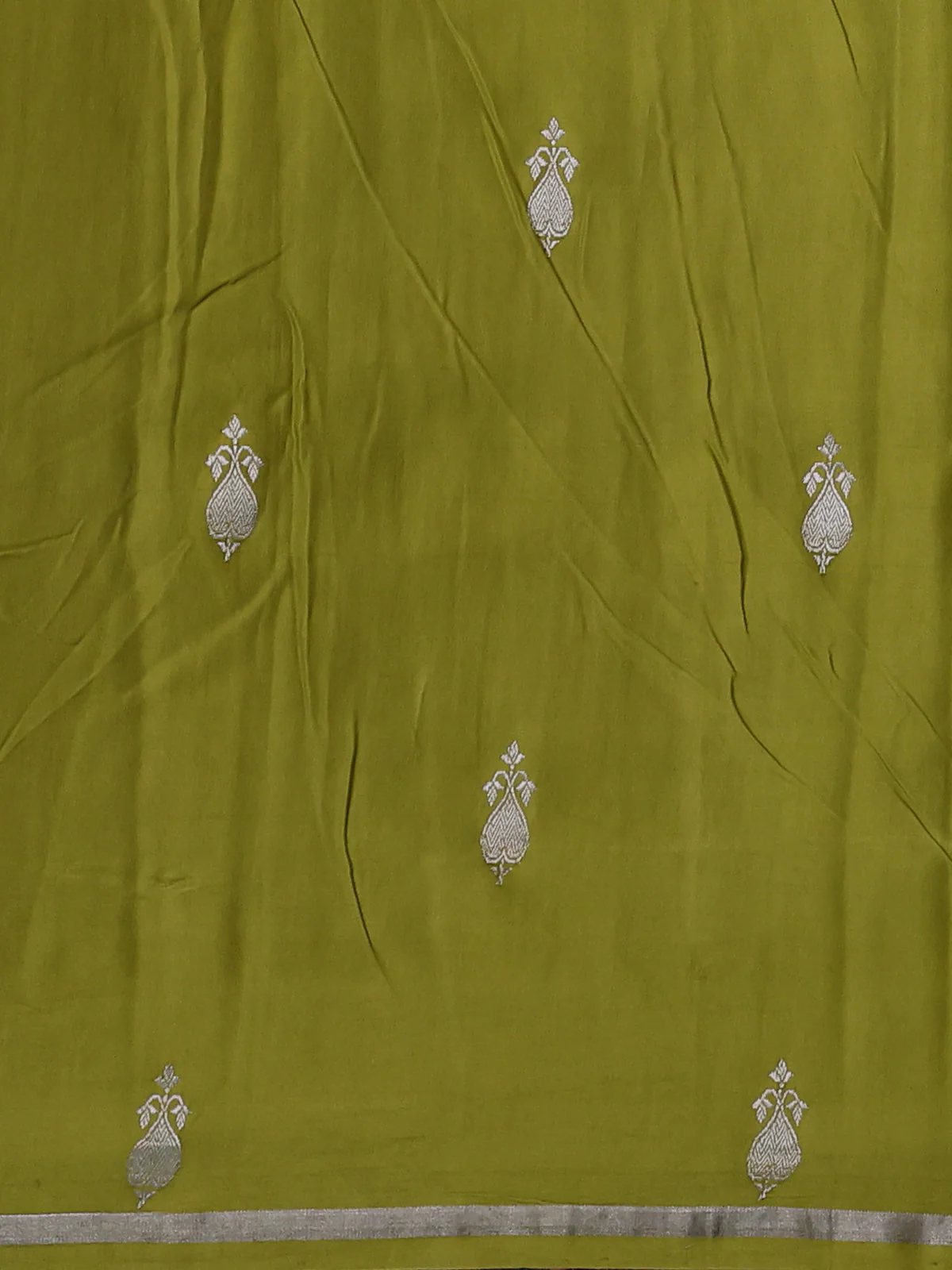 Lime Green Banarasi Mushru Silk Saree - Image 4