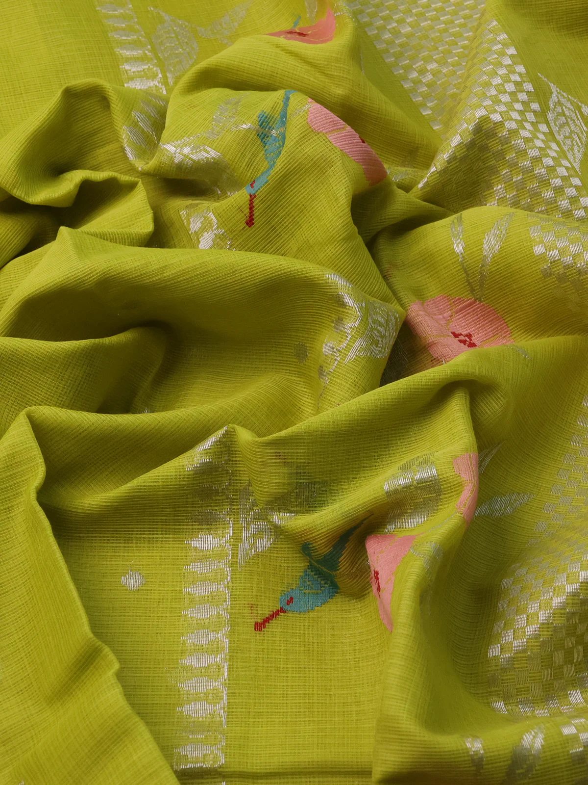 Lime Green-Green Zari Kota Saree - Image 3