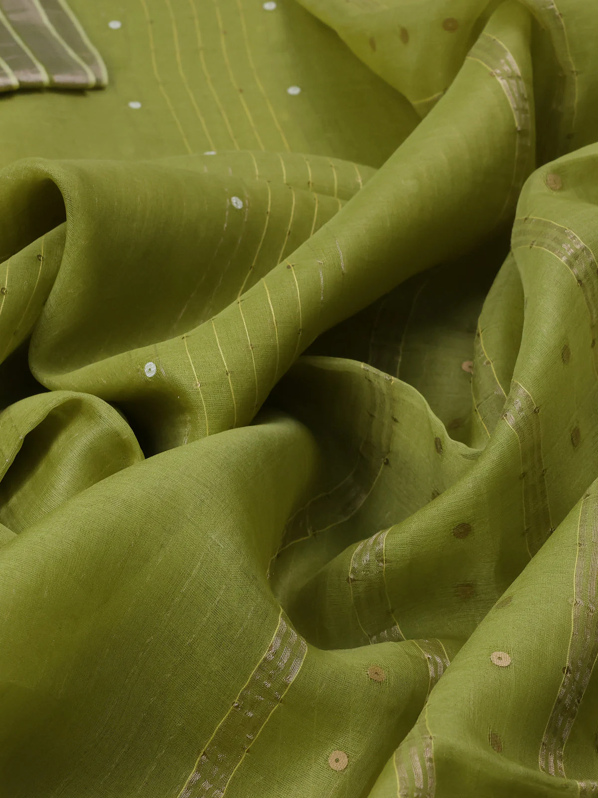 Lime Green Muslin Organza Saree - Image 3