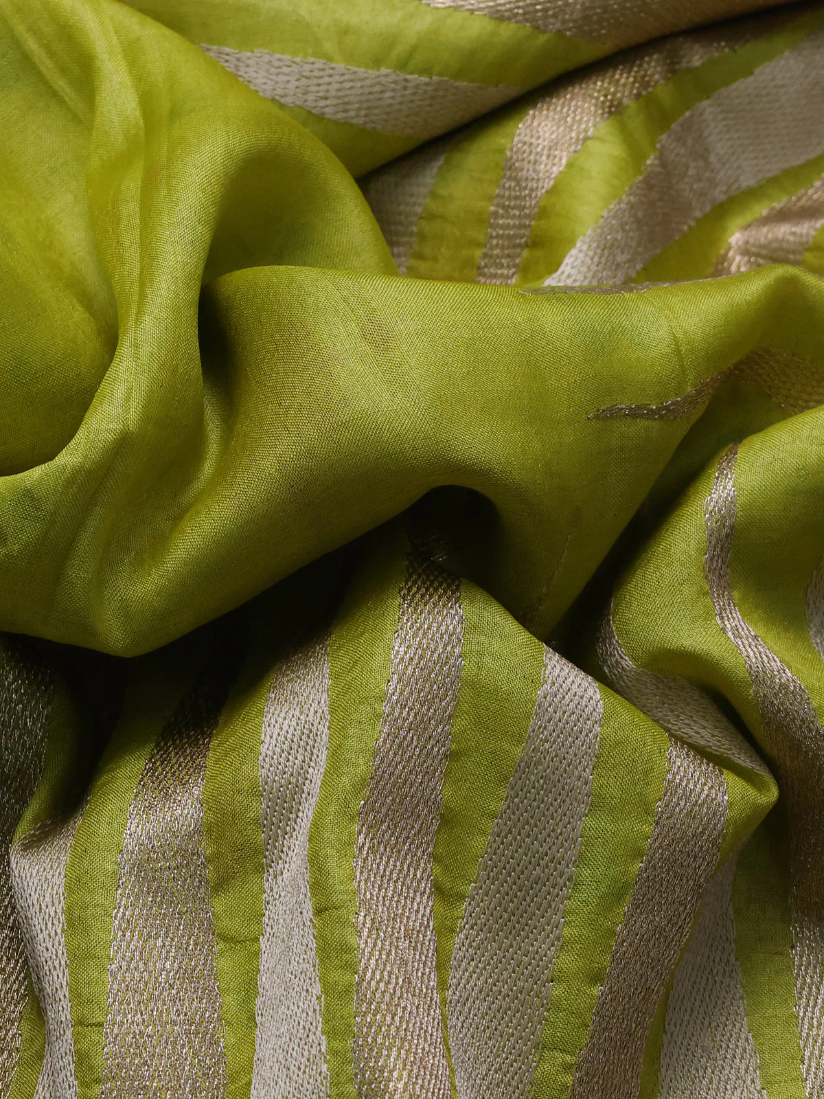 Lime Green Tussar Silk Saree - Image 3