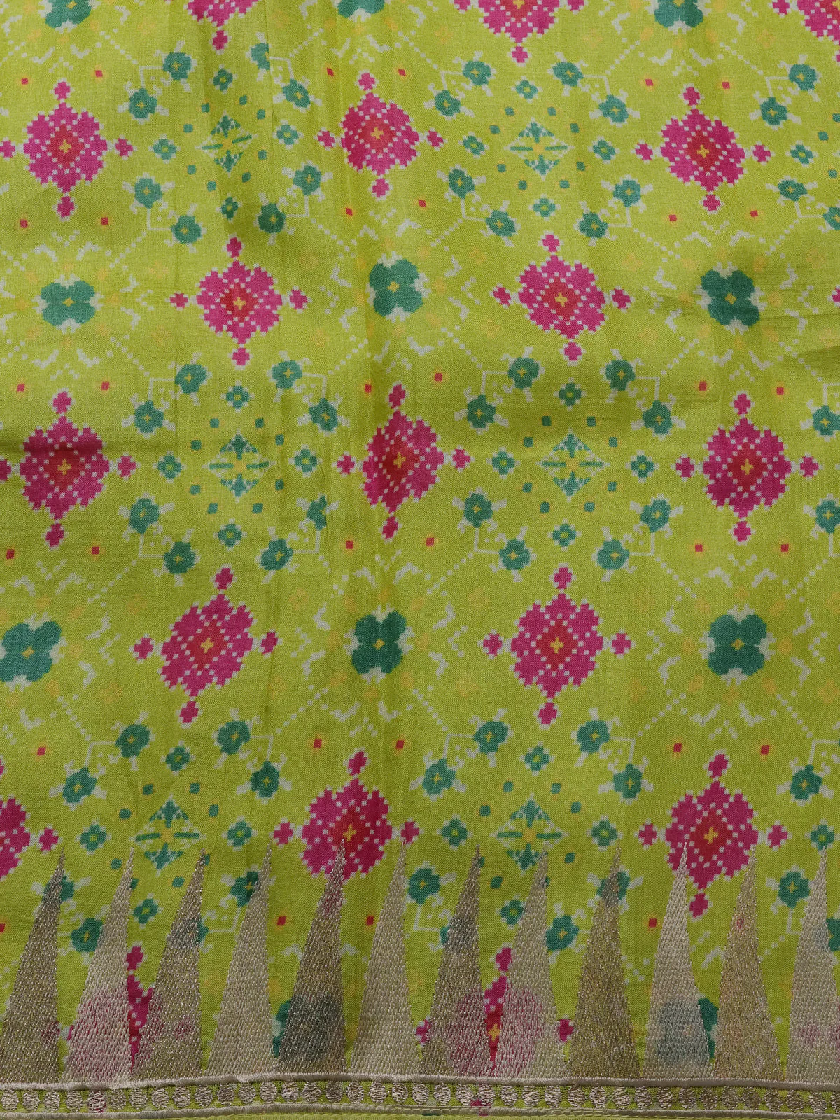 Lime Green Tussar Silk Saree - Image 4