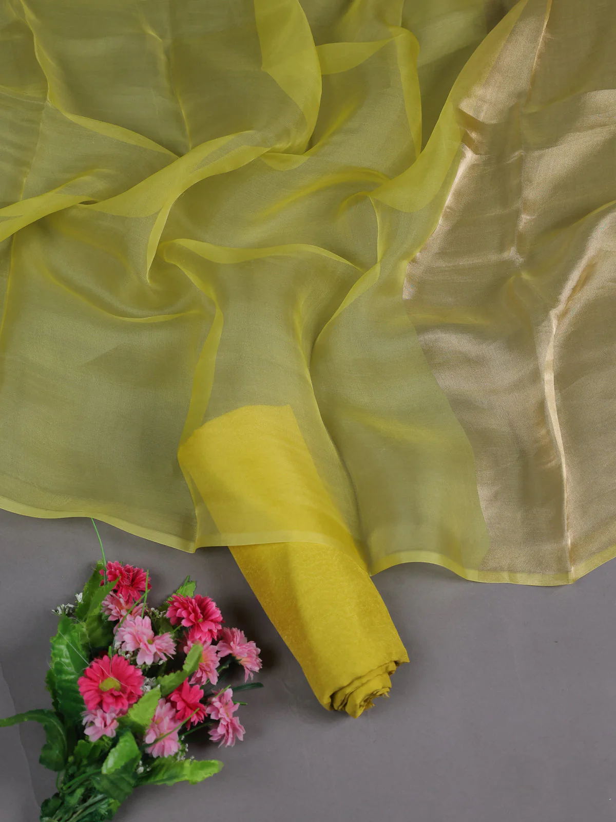 Lime Mul Chanderi Semi Stitched Suit - Image 2