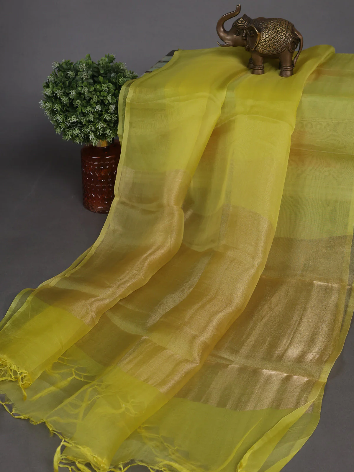 Lime Mul Chanderi Semi Stitched Suit - Image 3