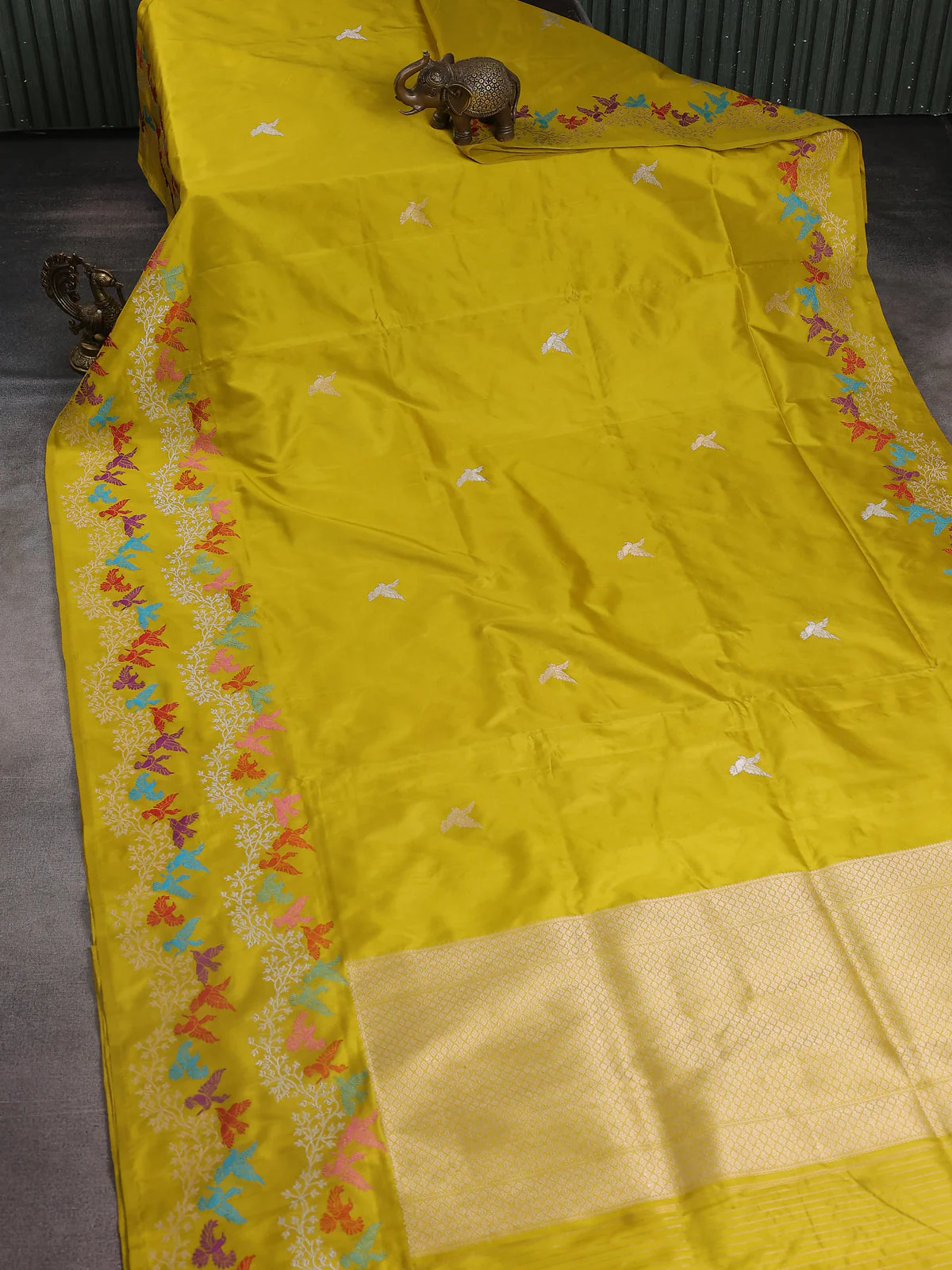 Lime Yellow Banarasi Silk Saree - Image 2