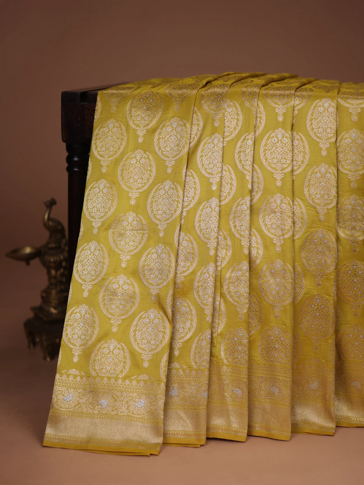 Lime Yellow Banarasi Silk Saree - Image 2