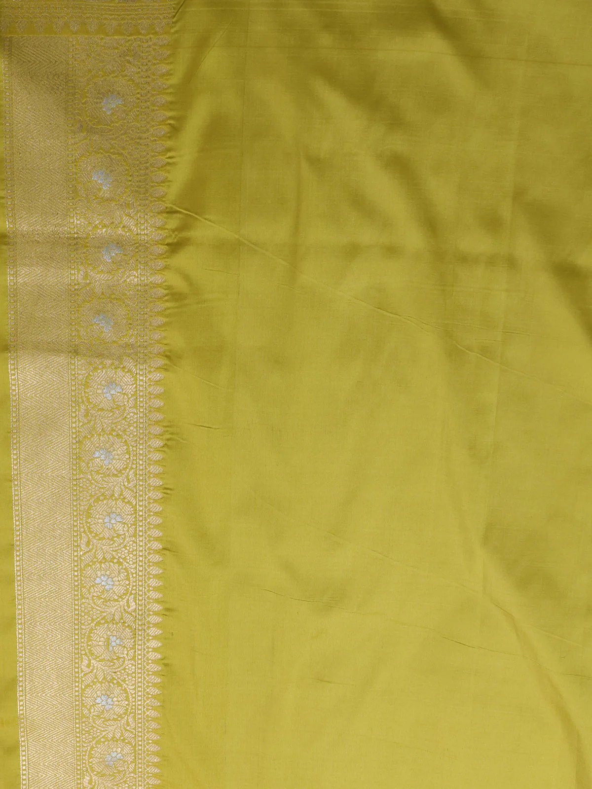 Lime Yellow Banarasi Silk Saree - Image 4