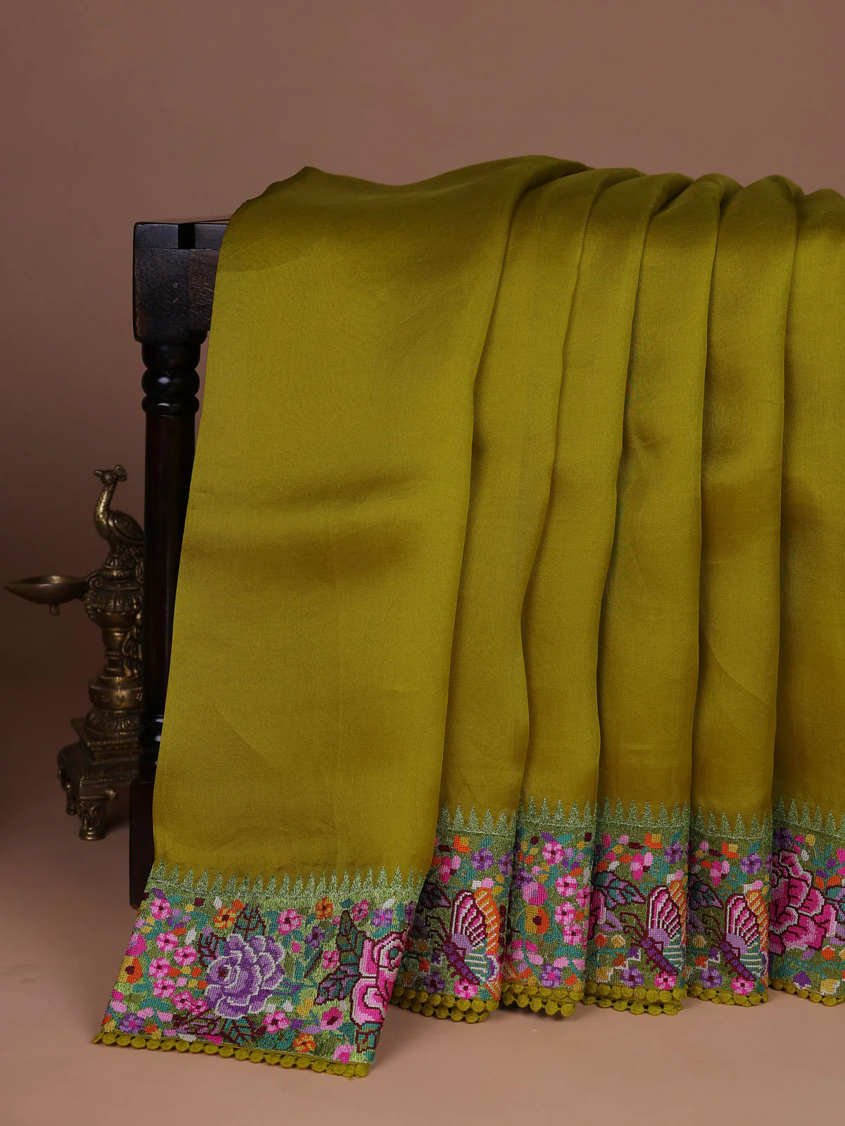 Lime Yellow Organza Silk Saree - Image 2