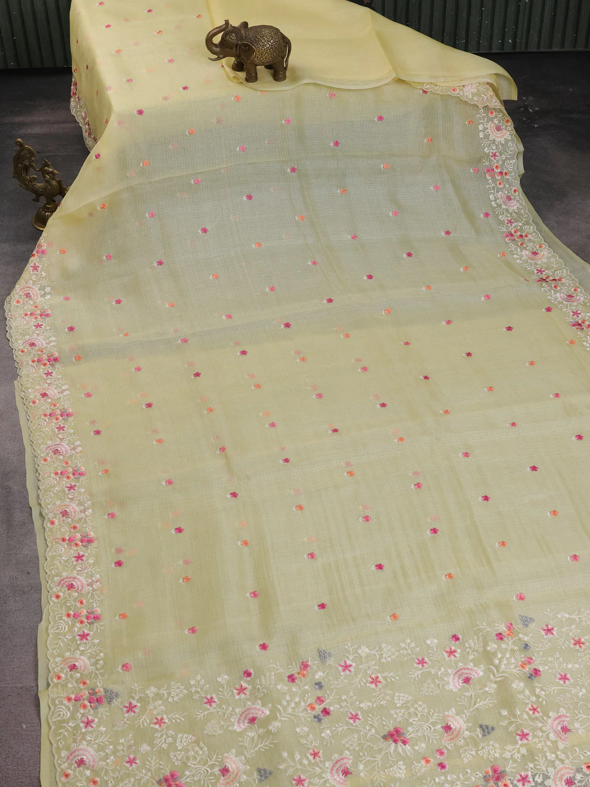Lime Yellow Silk Kota Saree - Image 2