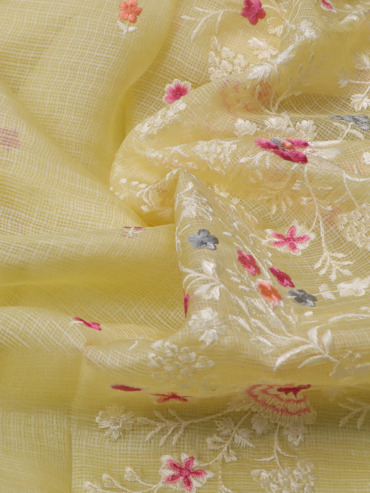Lime Yellow Silk Kota Saree - Image 3