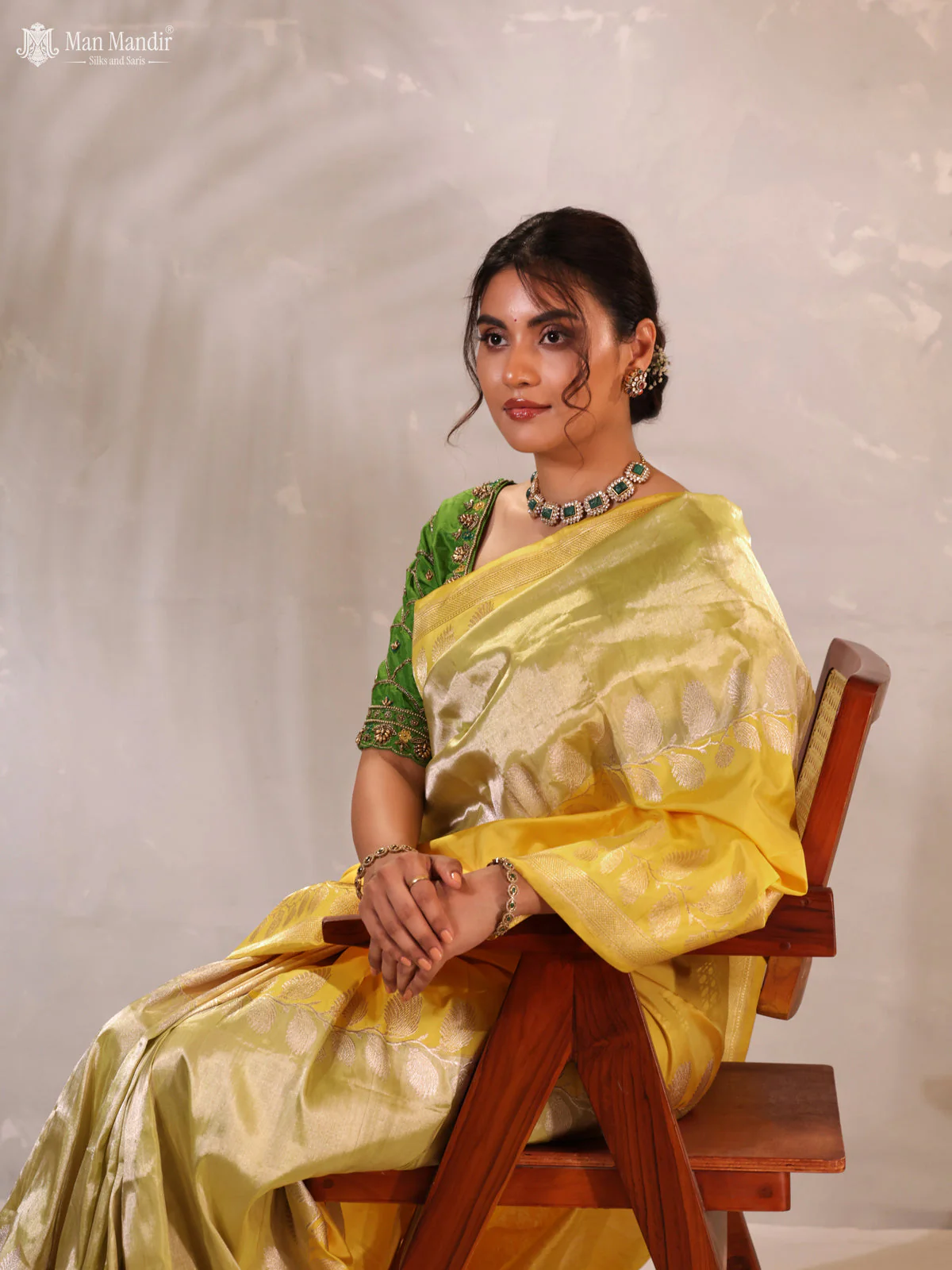 Lime Yellow -Yellow Banarasi Fekwa Silk Saree