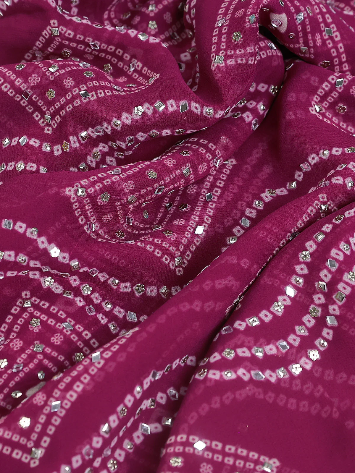 Magenta Pink Georgette Sequin Embroidered Saree - Image 3