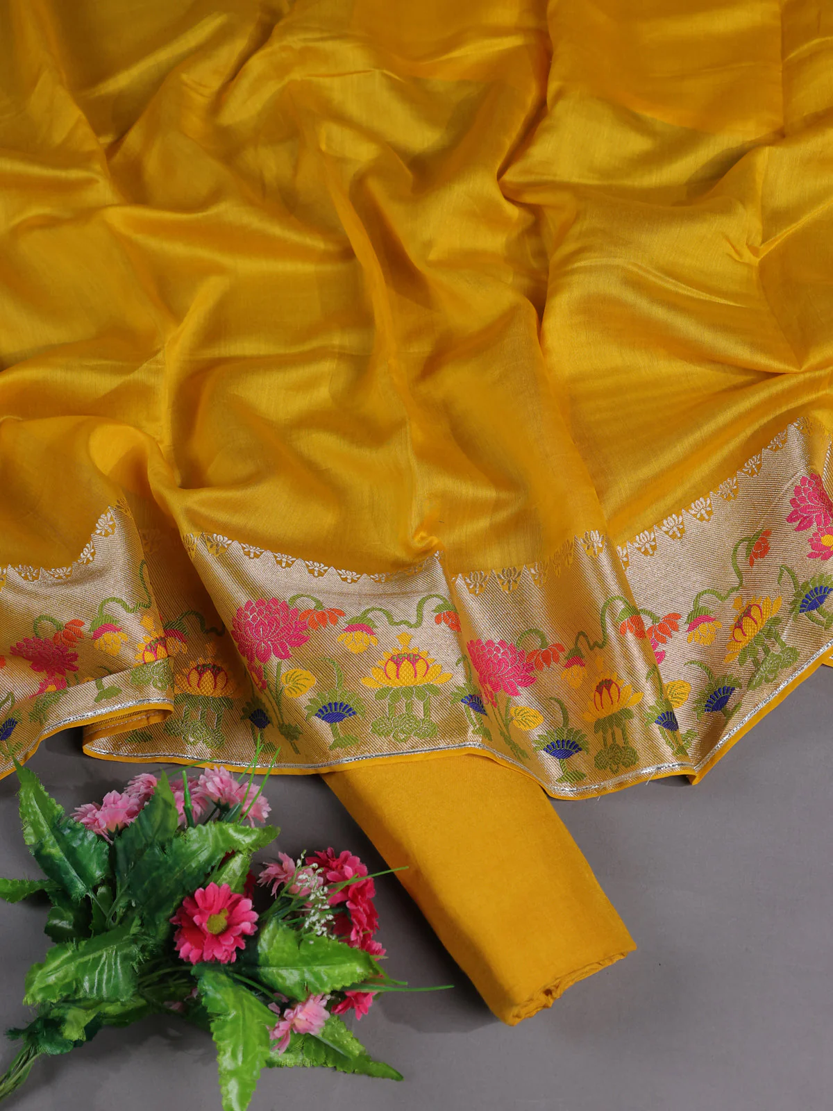 Mango Yellow Mul Chanderi Stitched Suit - Image 2