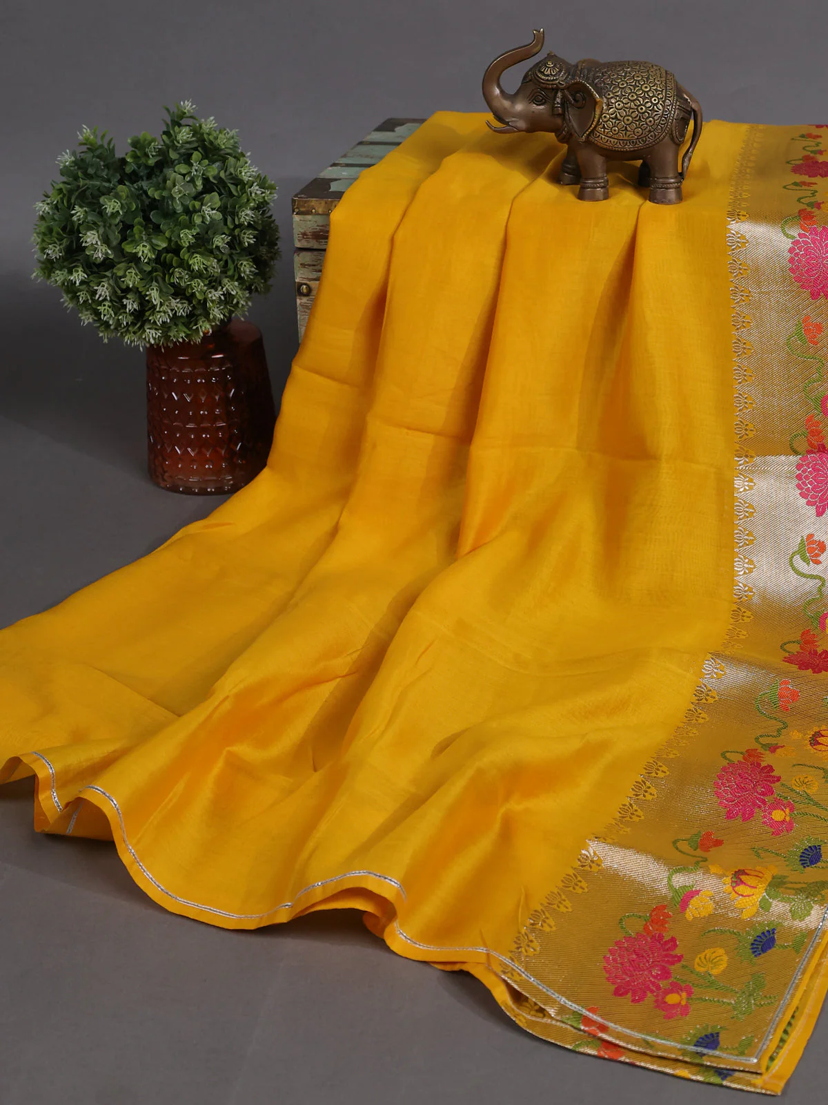 Mango Yellow Mul Chanderi Stitched Suit - Image 3