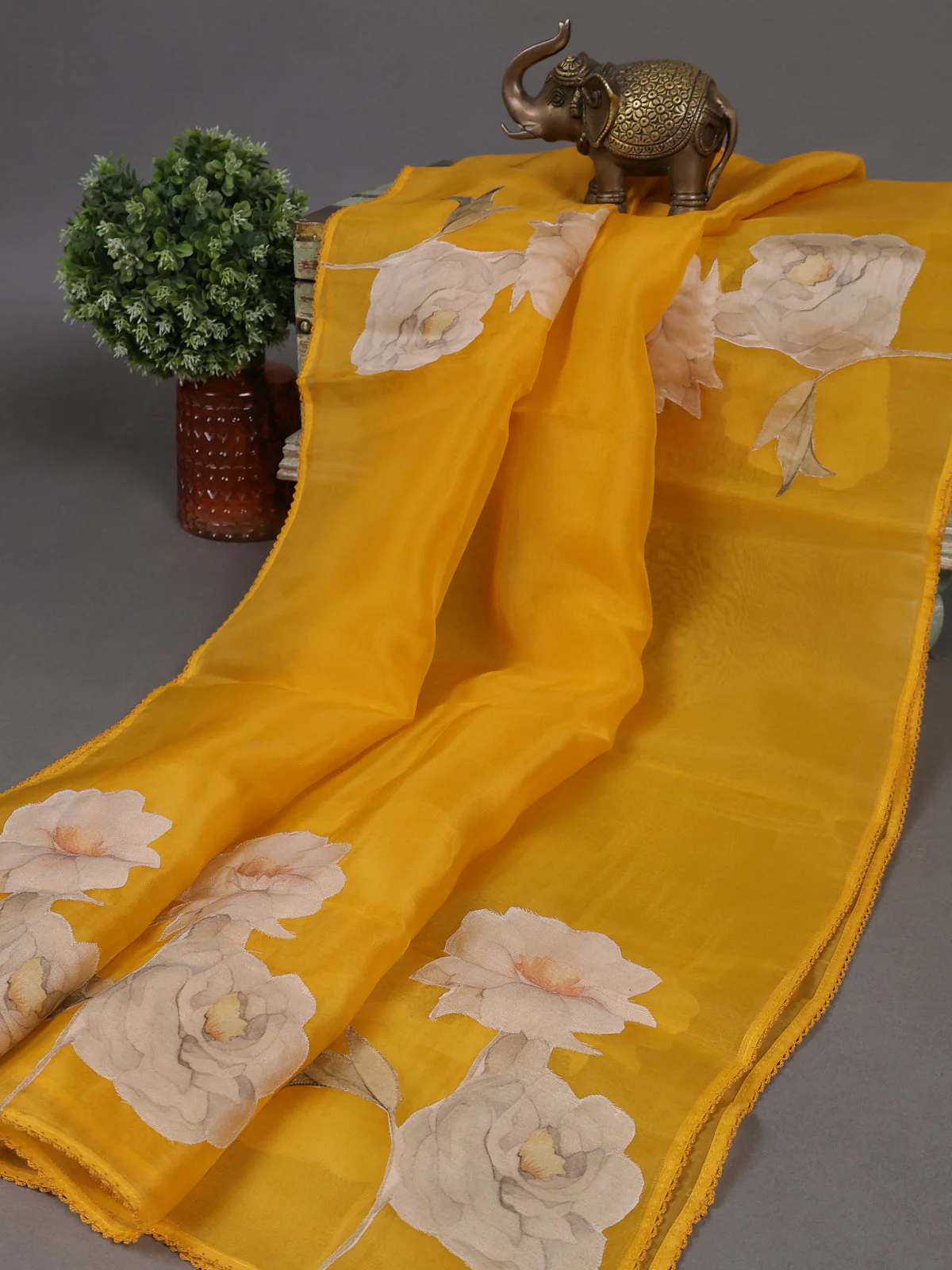 Mango Yellow Organza Semi Stitched Suit - Image 3