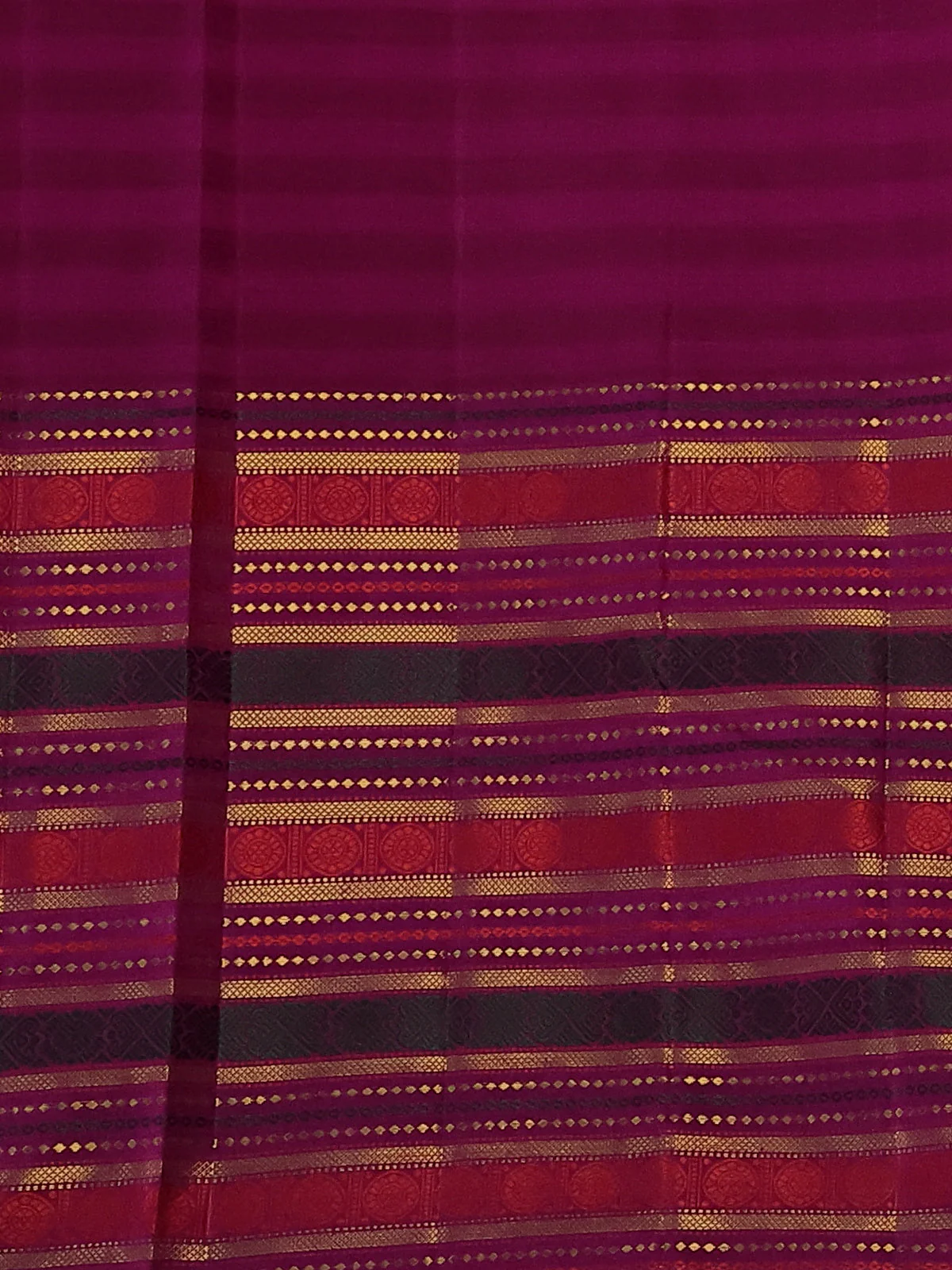 Mango Yellow-Purple Kanchipuram Silk Saree With Allover Zari Checks & Long Zari Border - Image 4
