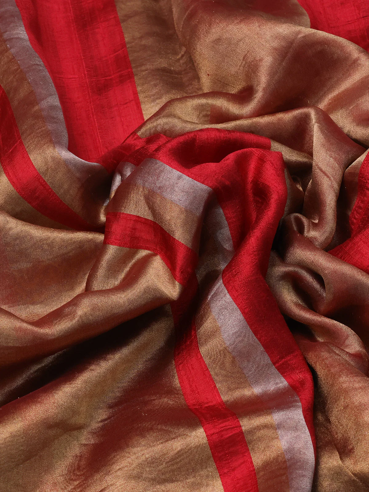 Maroon Banarasi Raw Silk With Silk & Gold Stripes & Sequin Work Border - Image 3