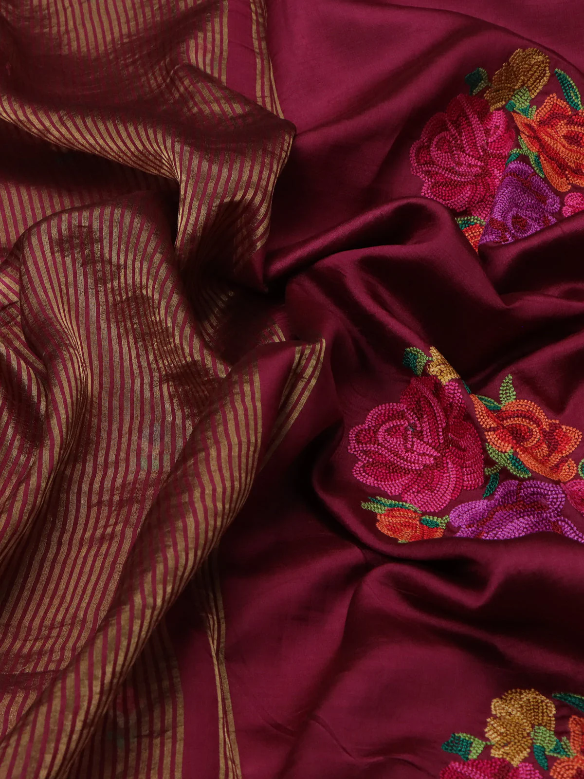 Maroon Chanderi silk saree - Image 3