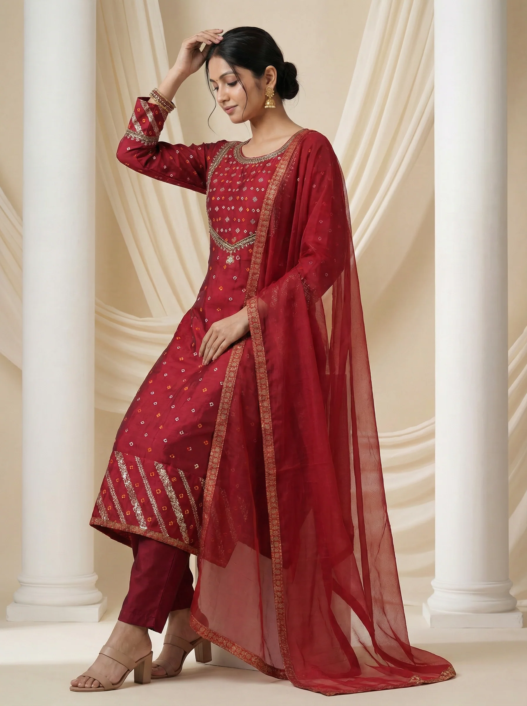 Maroon Embroidered Silk Anarkali Suit - Image 2