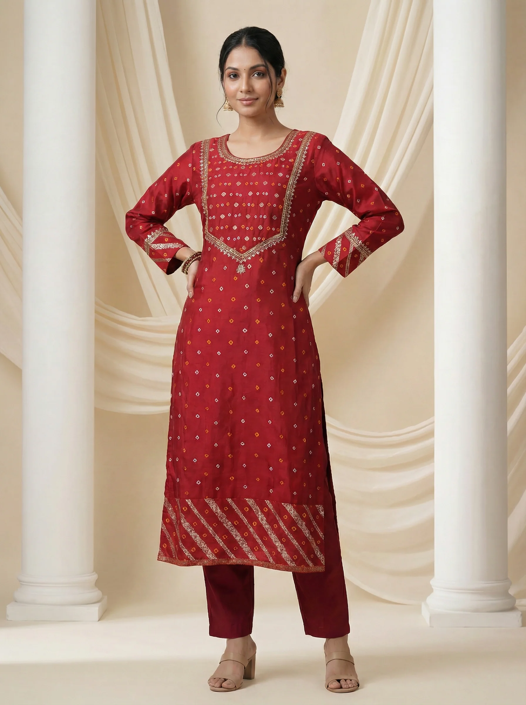 Maroon Embroidered Silk Anarkali Suit - Image 3