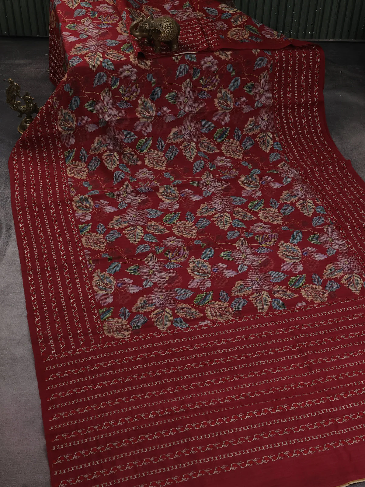 Maroon Pure Tussar Silk Saree - Image 2