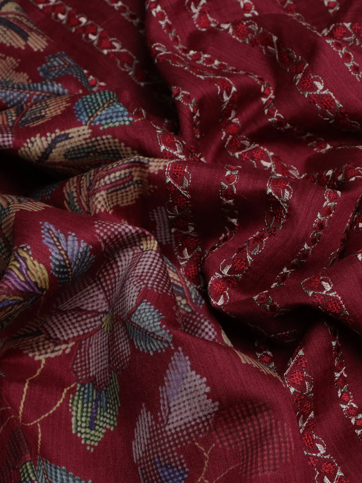 Maroon Pure Tussar Silk Saree - Image 3
