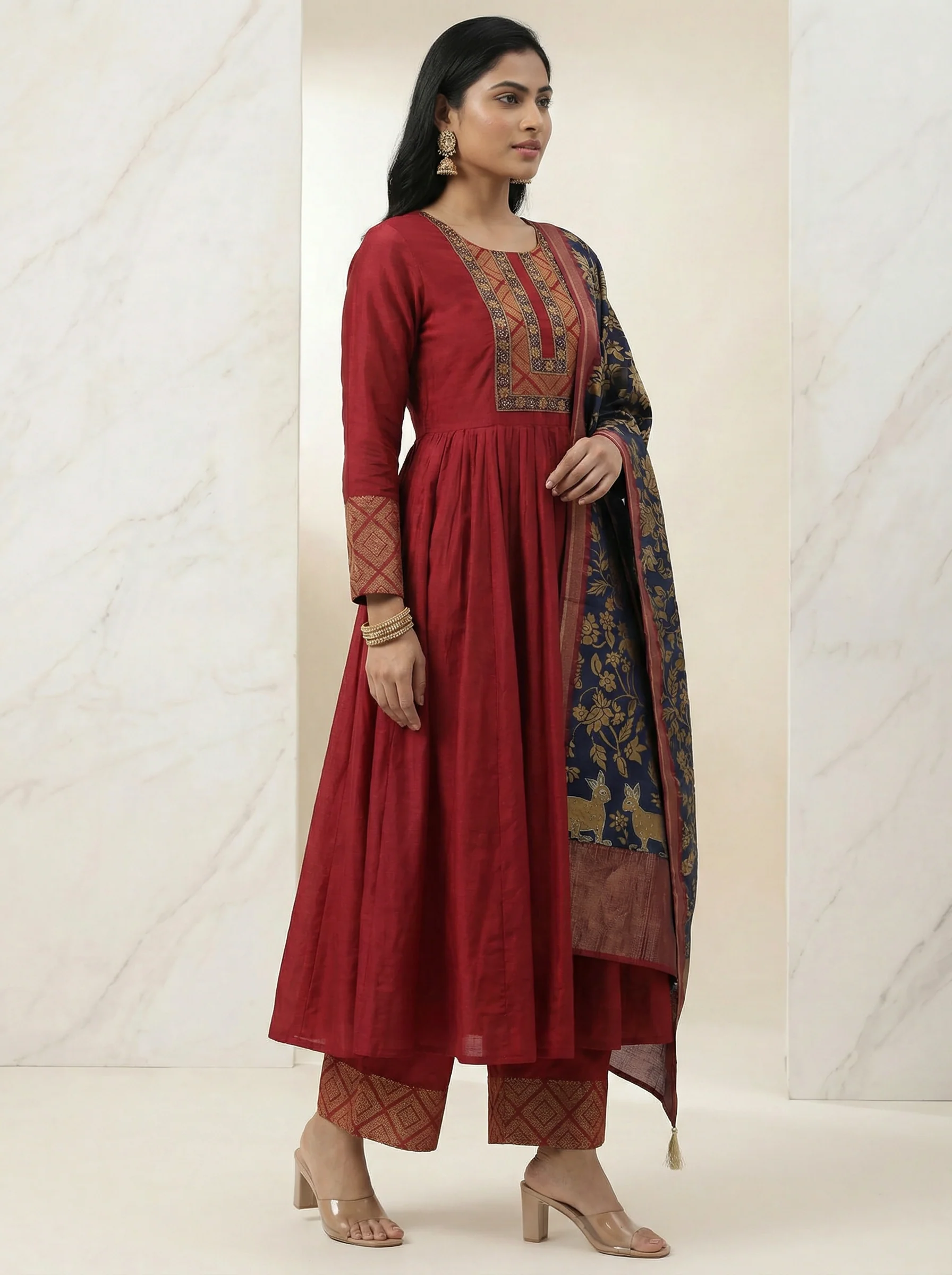Maroon Sequin Embroidered Tussar Anarkali Suit - Image 2