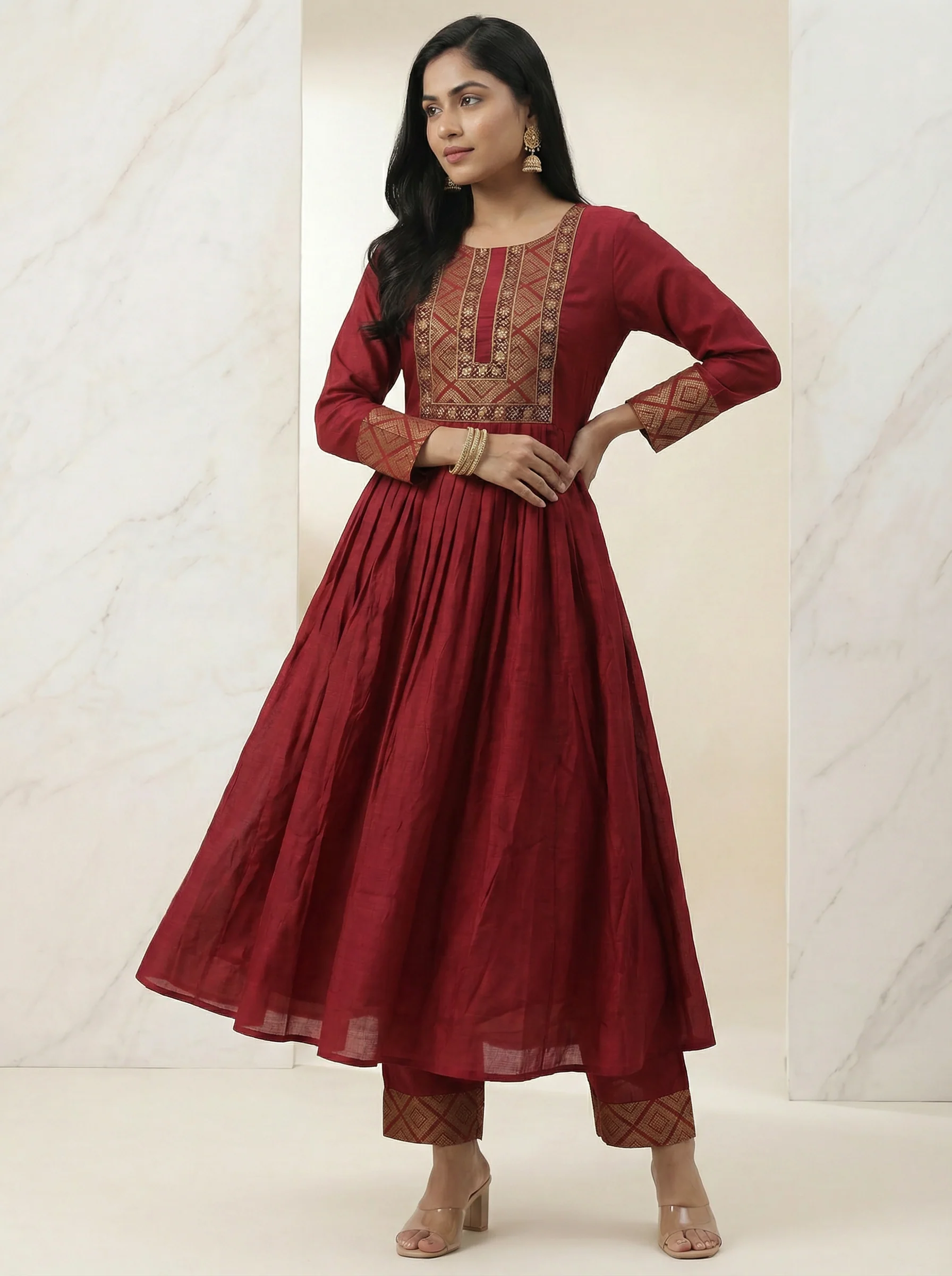 Maroon Sequin Embroidered Tussar Anarkali Suit - Image 3