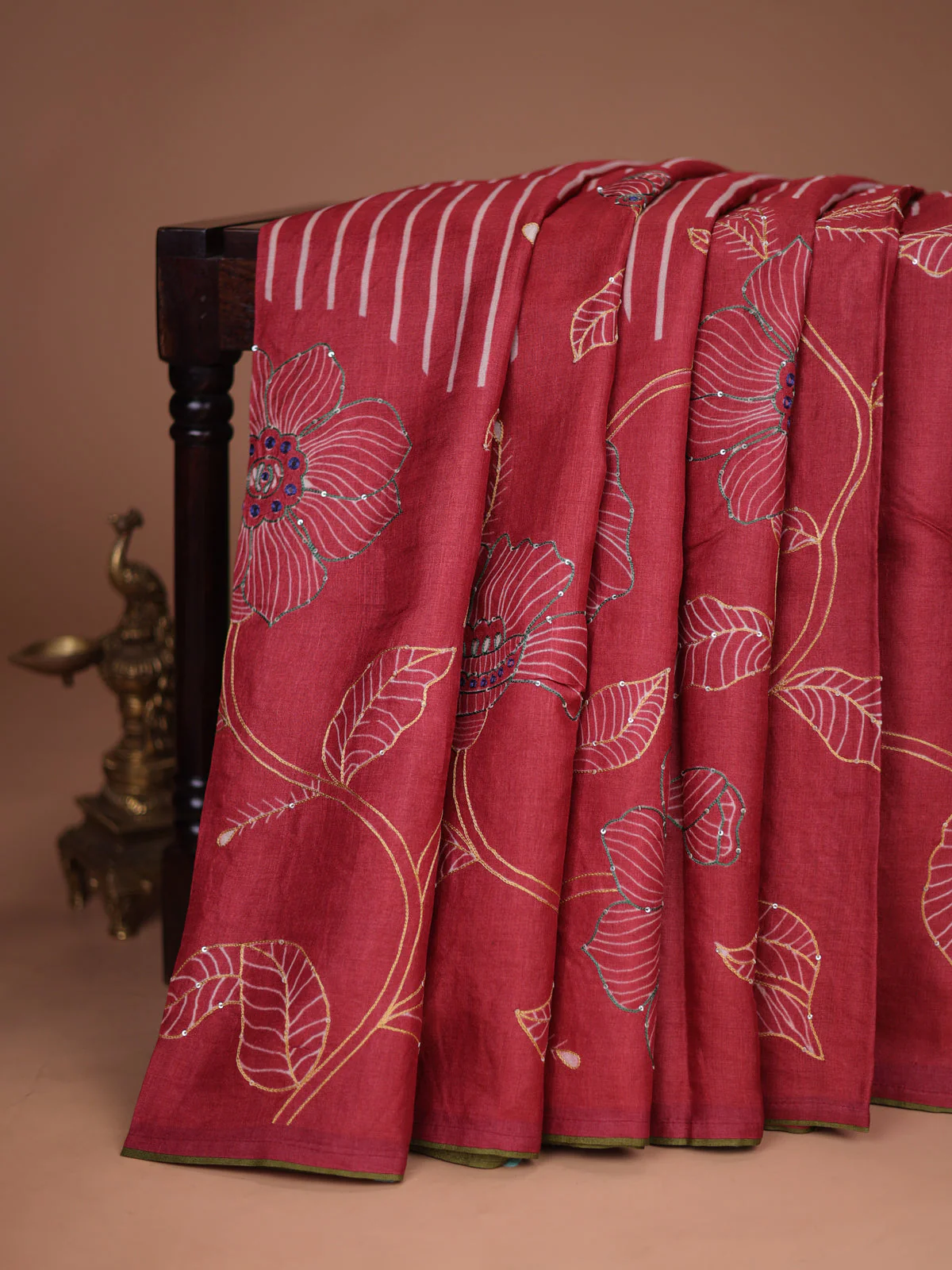 Maroon Tussar Silk Saree - Image 2