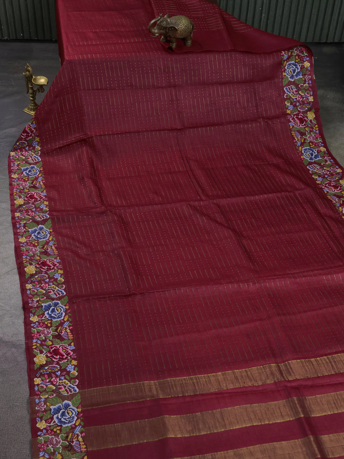 Maroon Tussar Silk Saree - Image 2