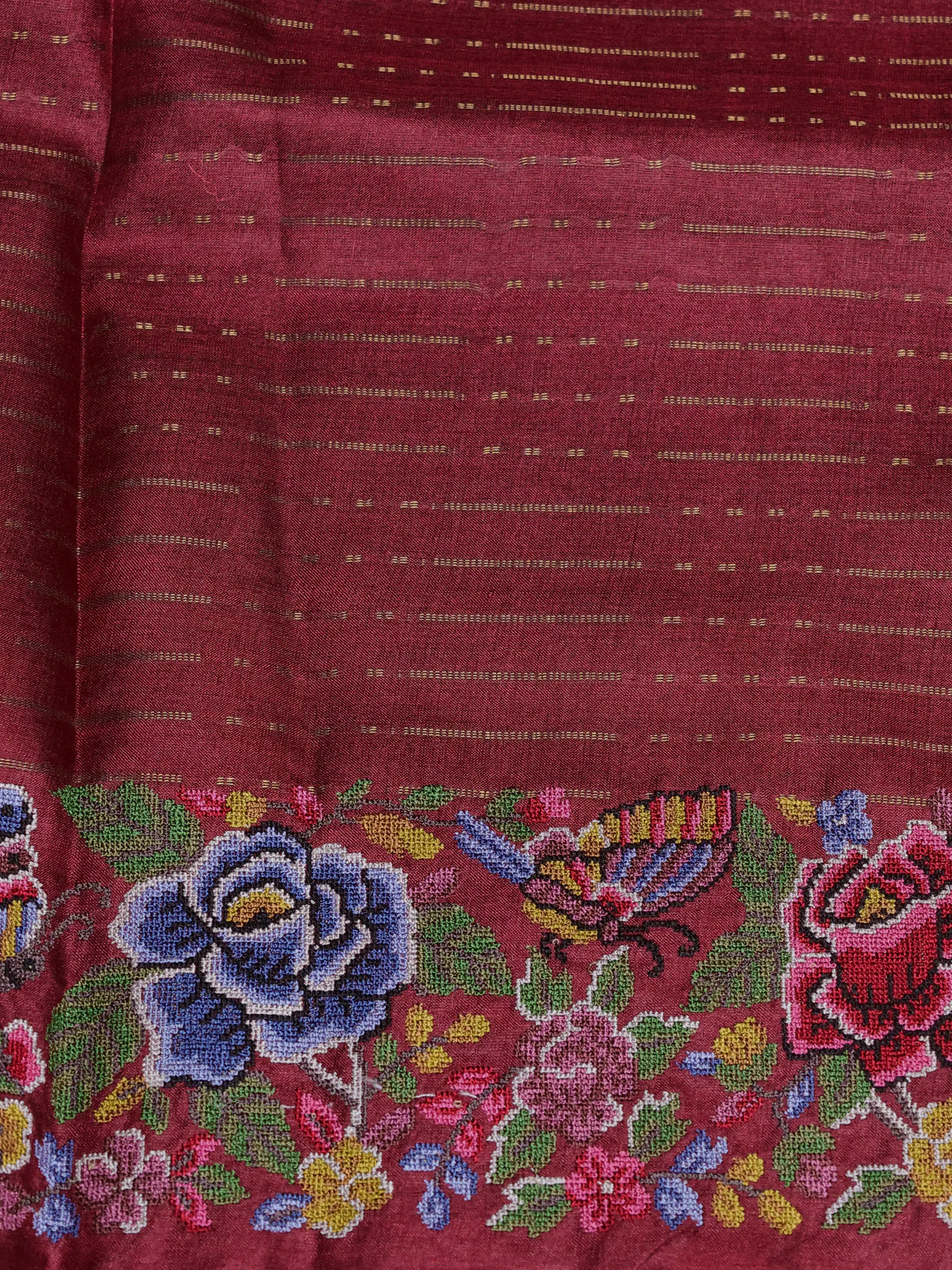 Maroon Tussar Silk Saree - Image 4
