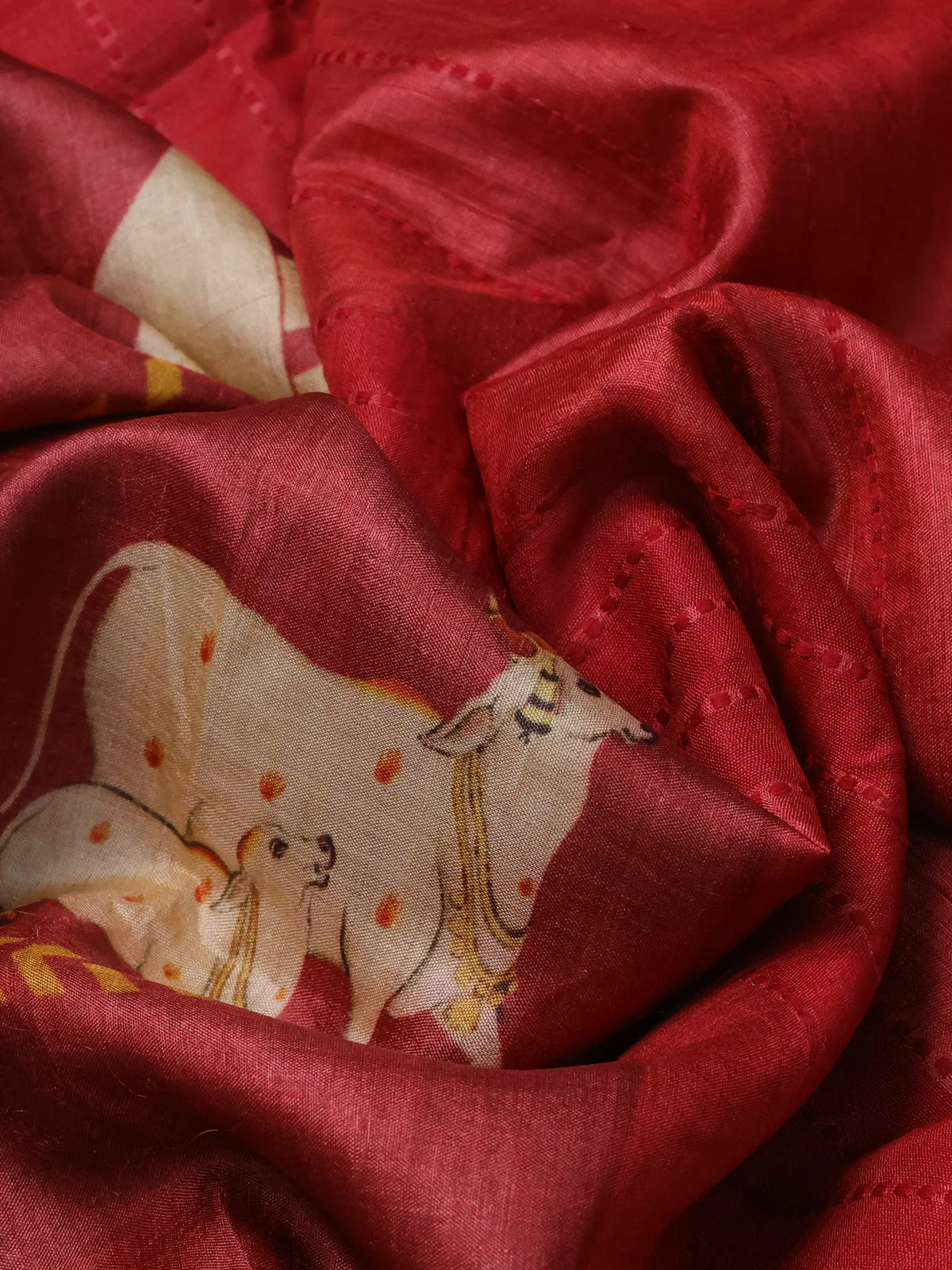 Maroon Tussar Silk Saree With Digital Prints & Vidarbha Border - Image 3