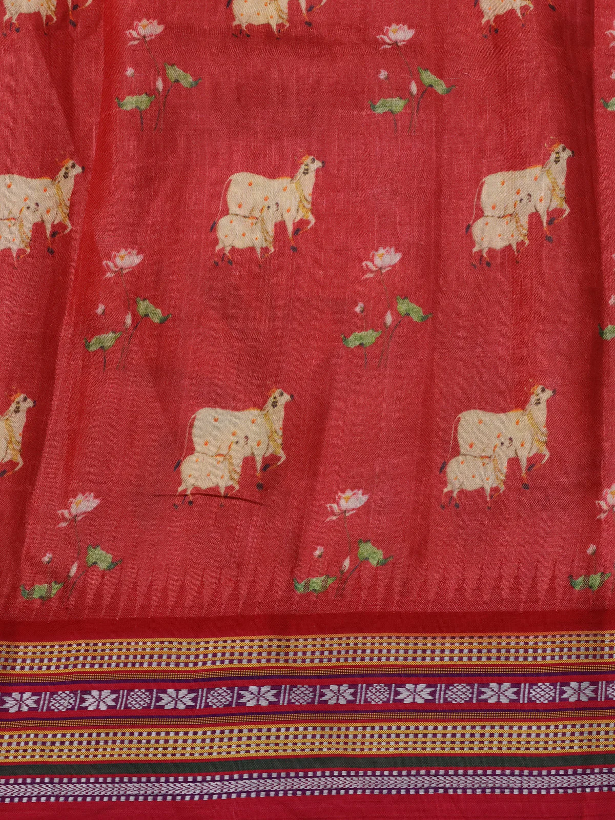 Maroon Tussar Silk Saree With Digital Prints & Vidarbha Border - Image 4