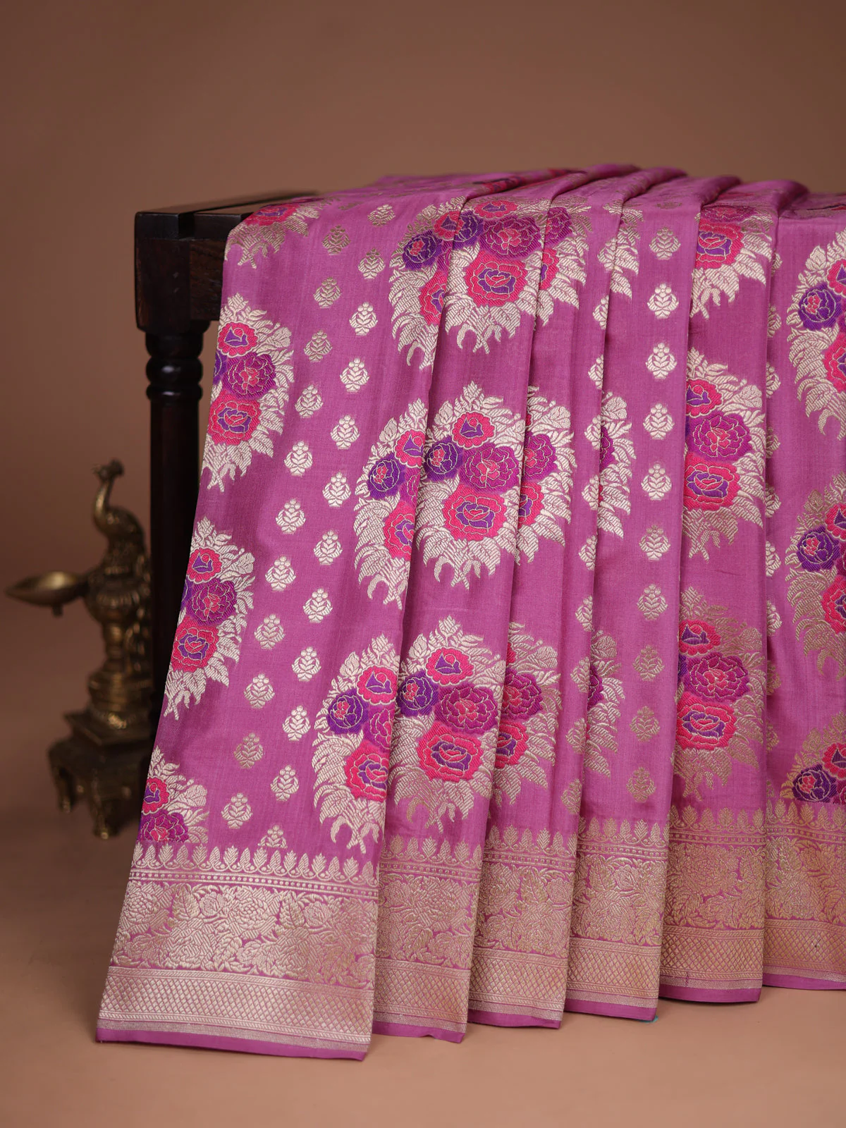 Mauve Pink Banarasi Silk Saree - Image 2