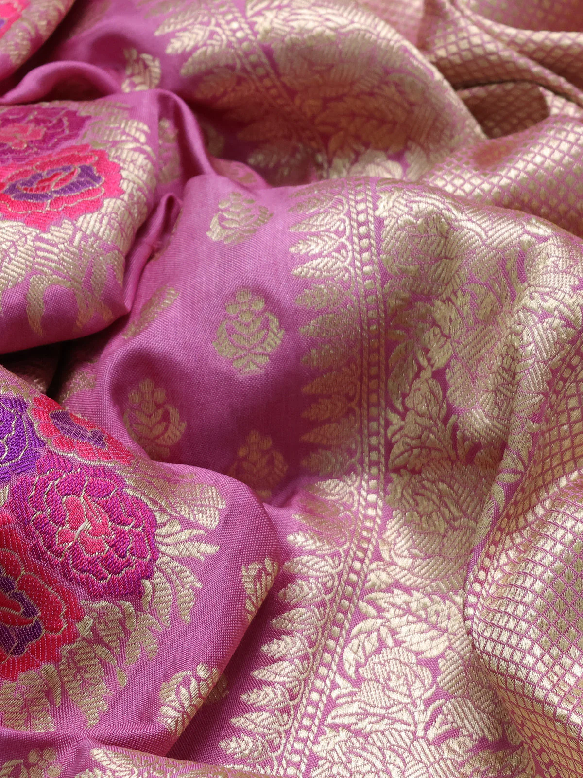 Mauve Pink Banarasi Silk Saree - Image 3
